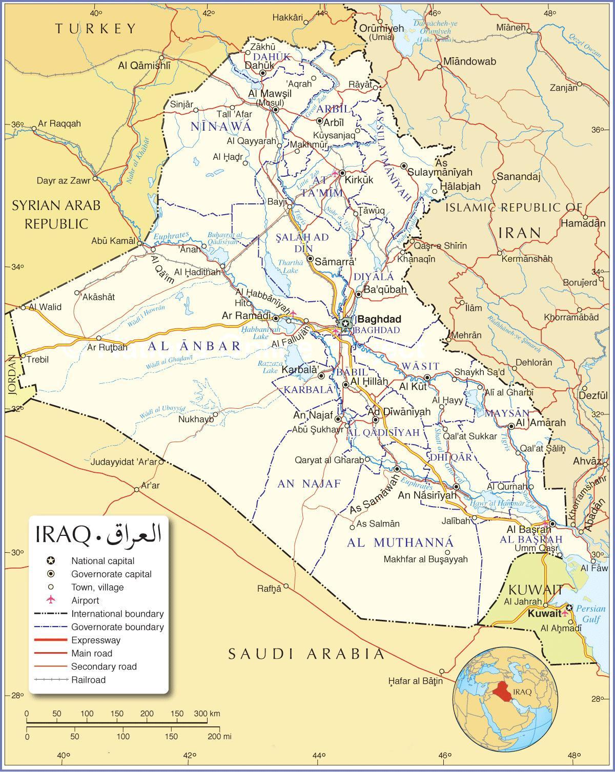 Žemėlapis Irako keliai