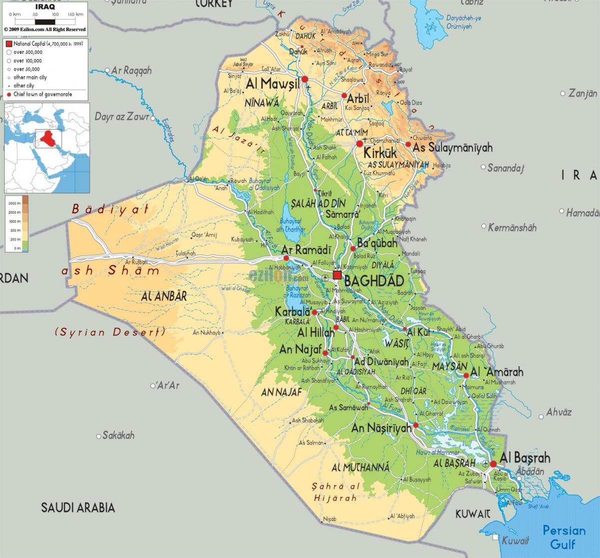 Žemėlapis Irako geografija