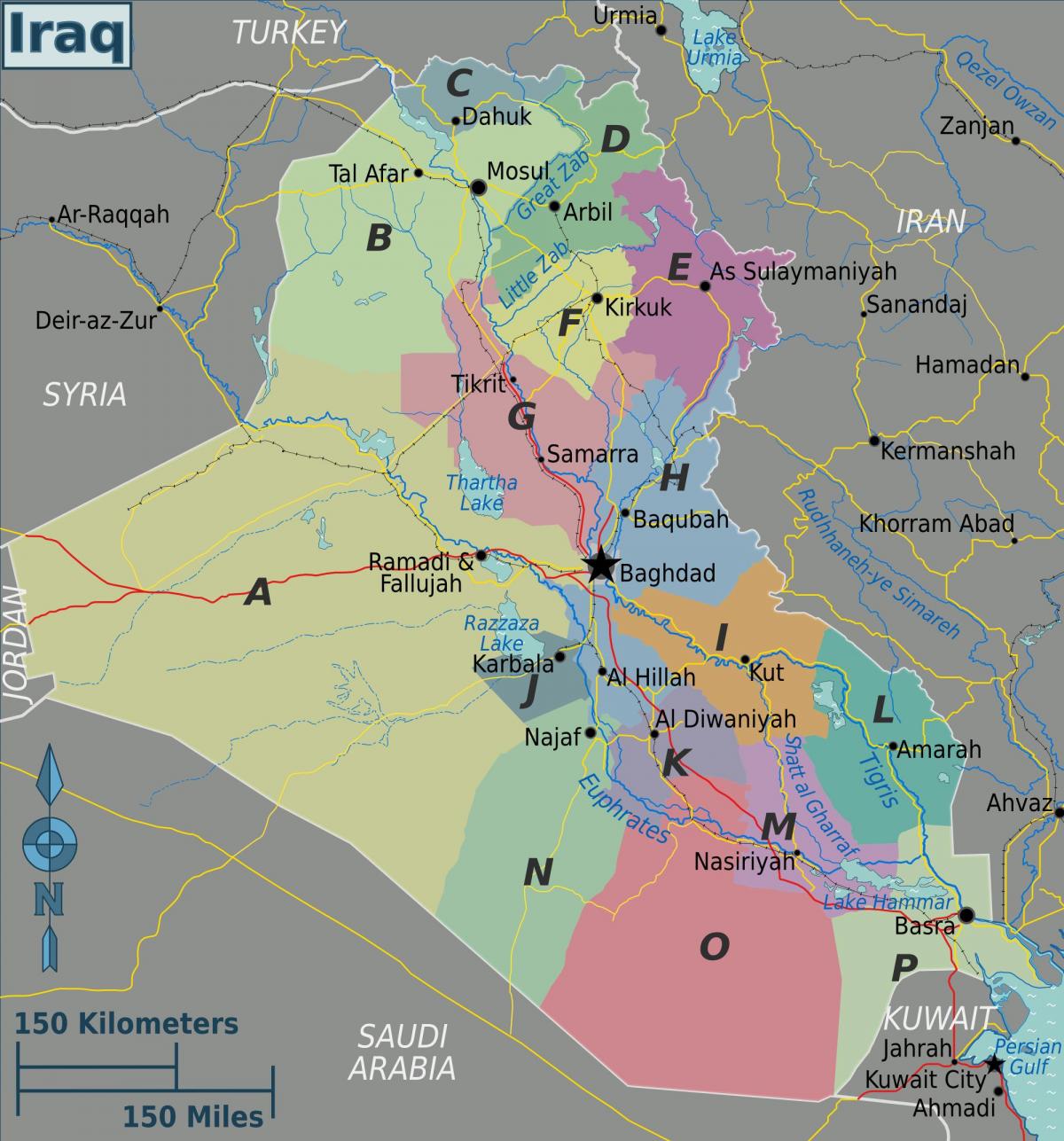 Žemėlapis Irako regionuose